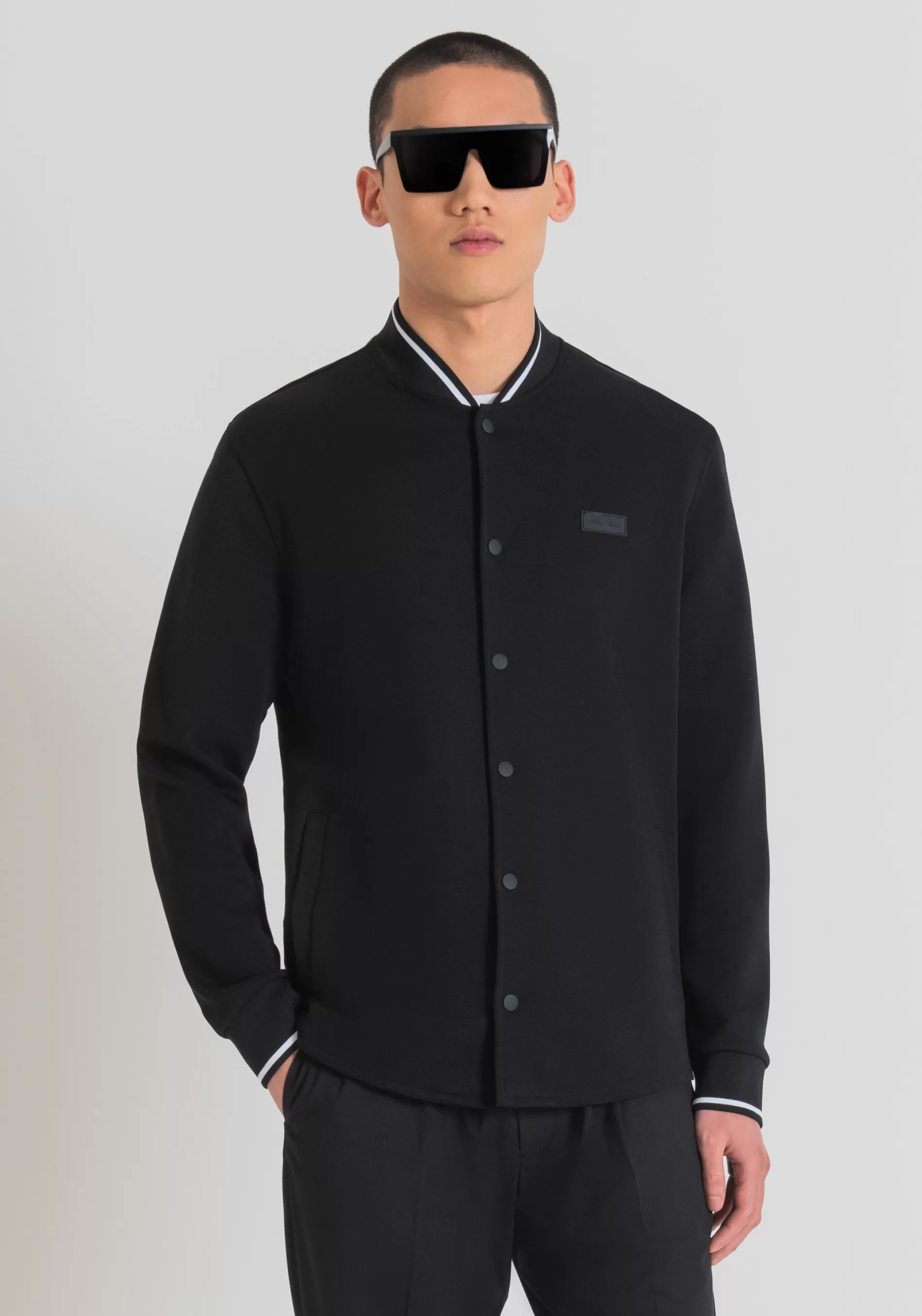 Cheap SLIM FIT COTTON BLEND SHIRT WITH SNAP BUTTONS AND RUBBER LOGO PATCH Shirts