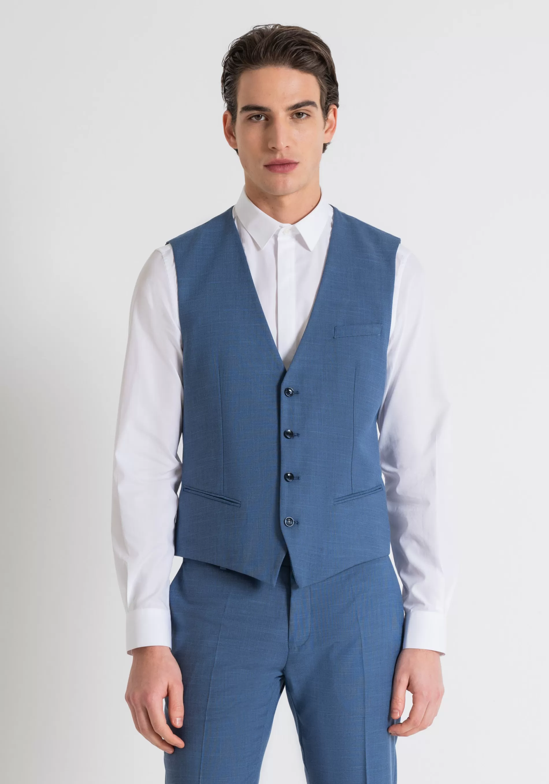 Discount SLIM FIT GILET IN ELASTIC VISCOSE BLEND FABRIC WITH FLAMED EFFECT. Jackets and Gilet