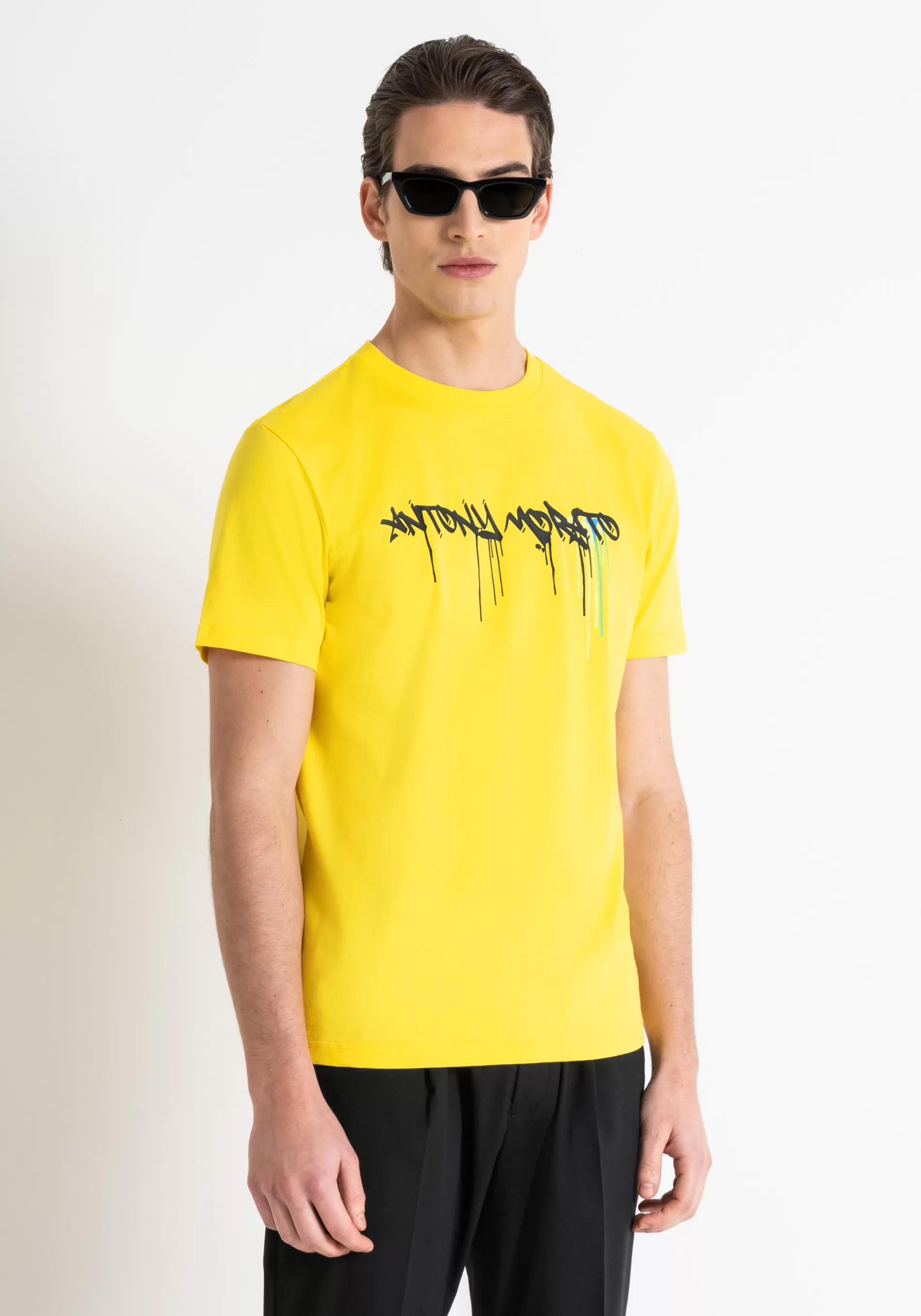 Sale SLIM FIT T-SHIRT IN COTTON JERSEY WITH MATT PLASTIC LOGO PRINT AND RUBBERIZED INJECTION T-shirts and Polo