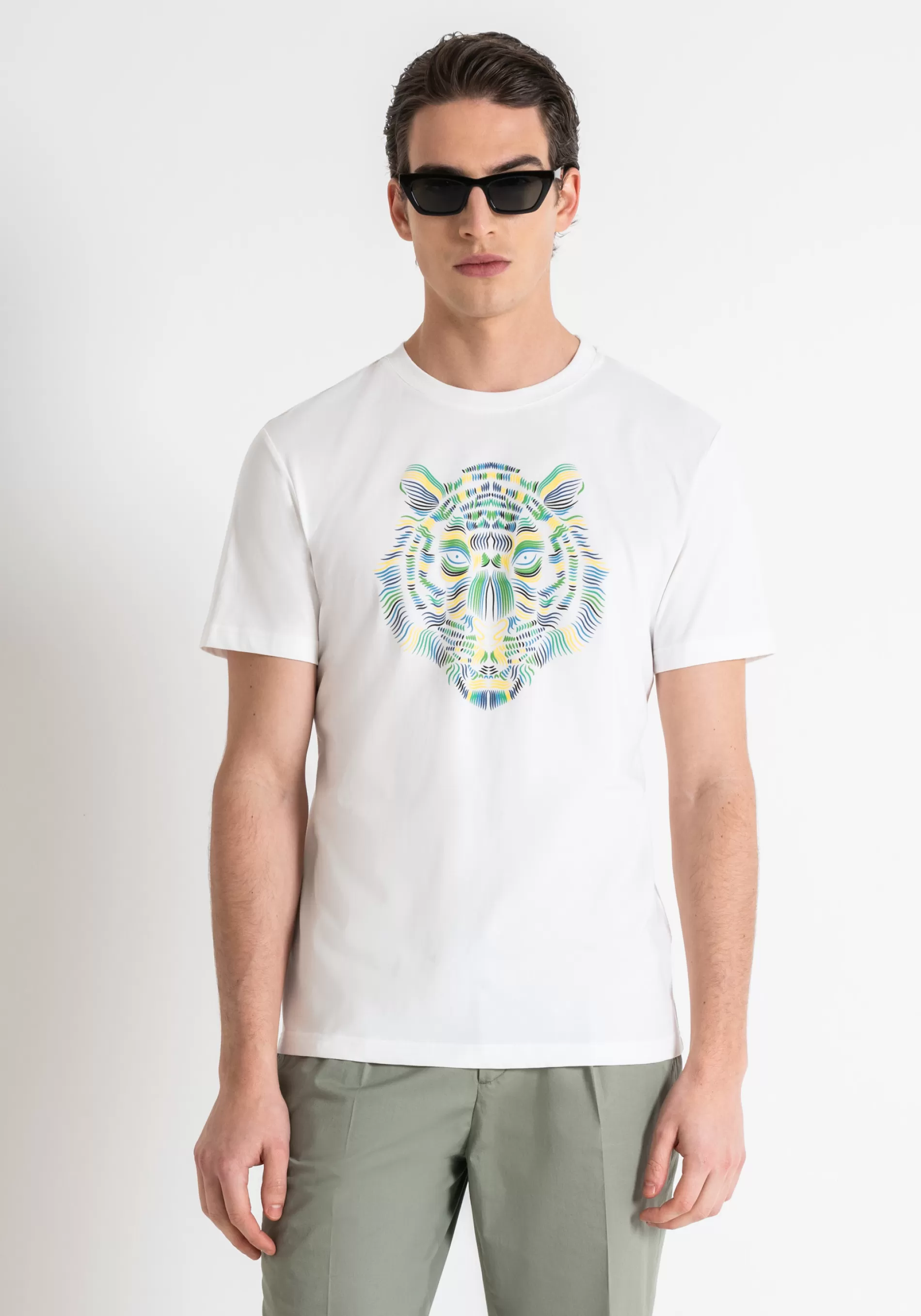 Clearance SLIM FIT T-SHIRT IN COTTON JERSEY WITH SPONGE-EFFECT TIGER PRINT T-shirts and Polo
